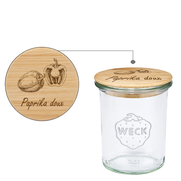 Paire en bois « Paprika doux » avec verre WECK plongeant Paire en bois « Paprika doux » avec verre WECK plongeant