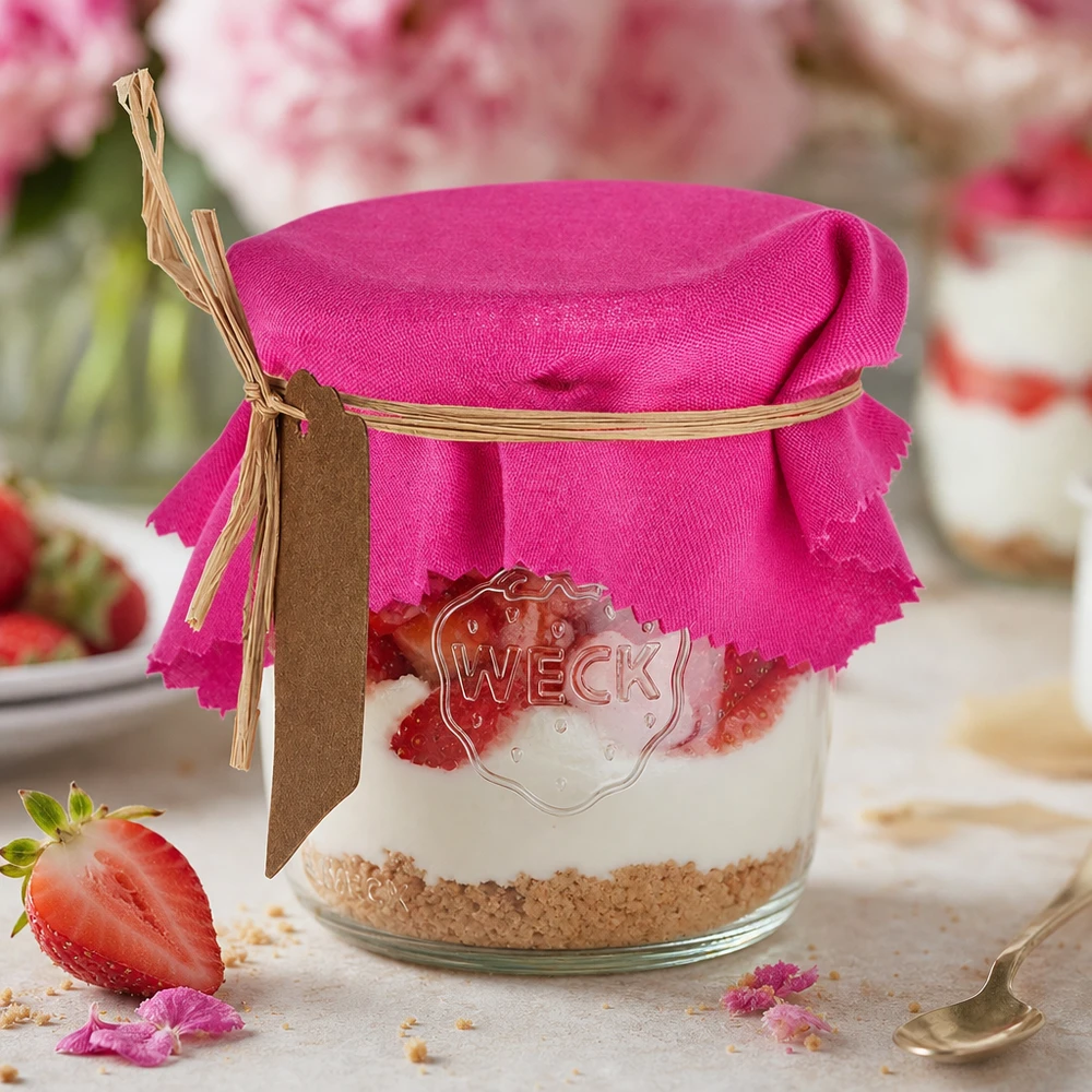 Tissu napperon pour décoratif rose 12cm carré Cache-bijoux en tissu rose 12cm carré Décoration DIY pour bocal avec dessert à la fraise et instructions de bricolage