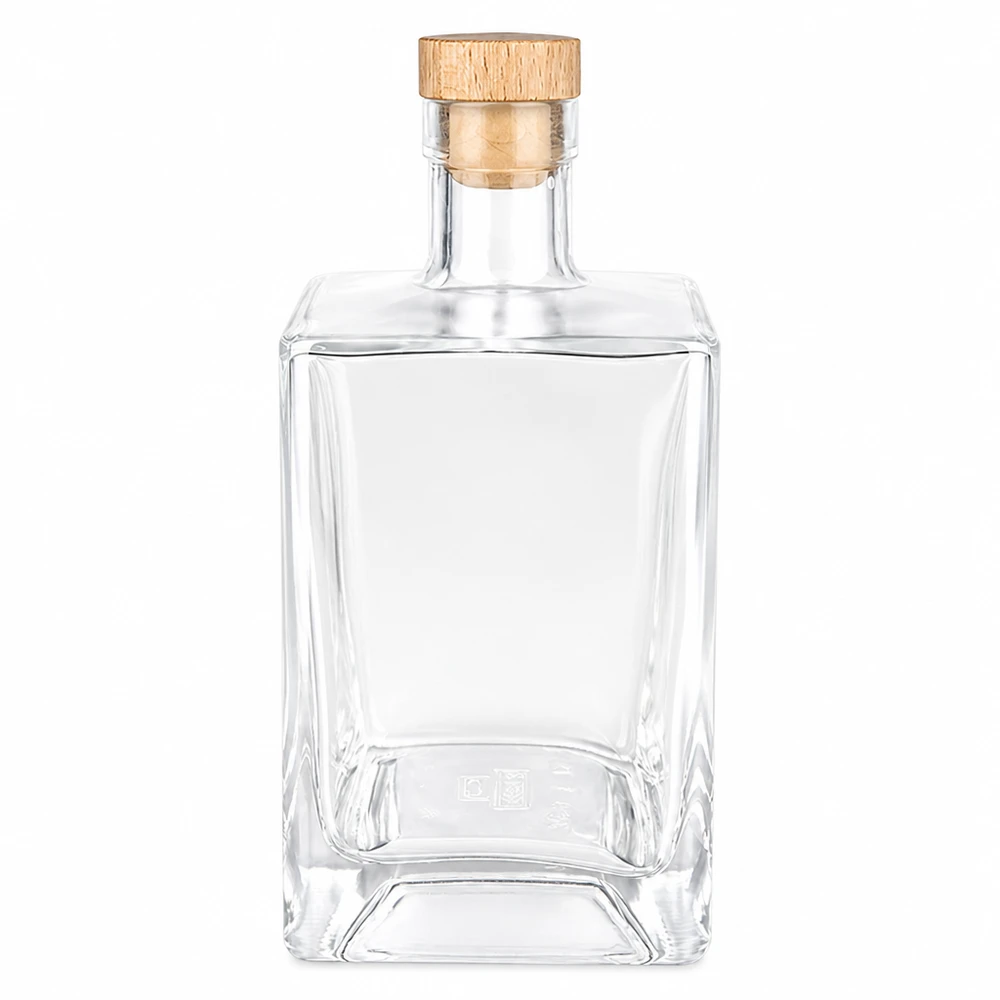 Bouteille en verre Ben de 700ml avec bouchon à poignée en bois UNiTWIST transparent vide forme rectangulaire Bouteille de whisky pour spiritueux