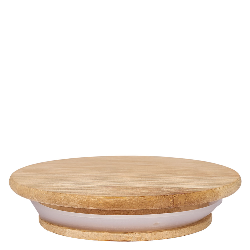 Couvercle en bois RR60 WECK WECK Couvercle en bois RR60 Vue latérale montrant le grain naturel du bois et l'anneau en caoutchouc blanc pour une étanchéité optimale