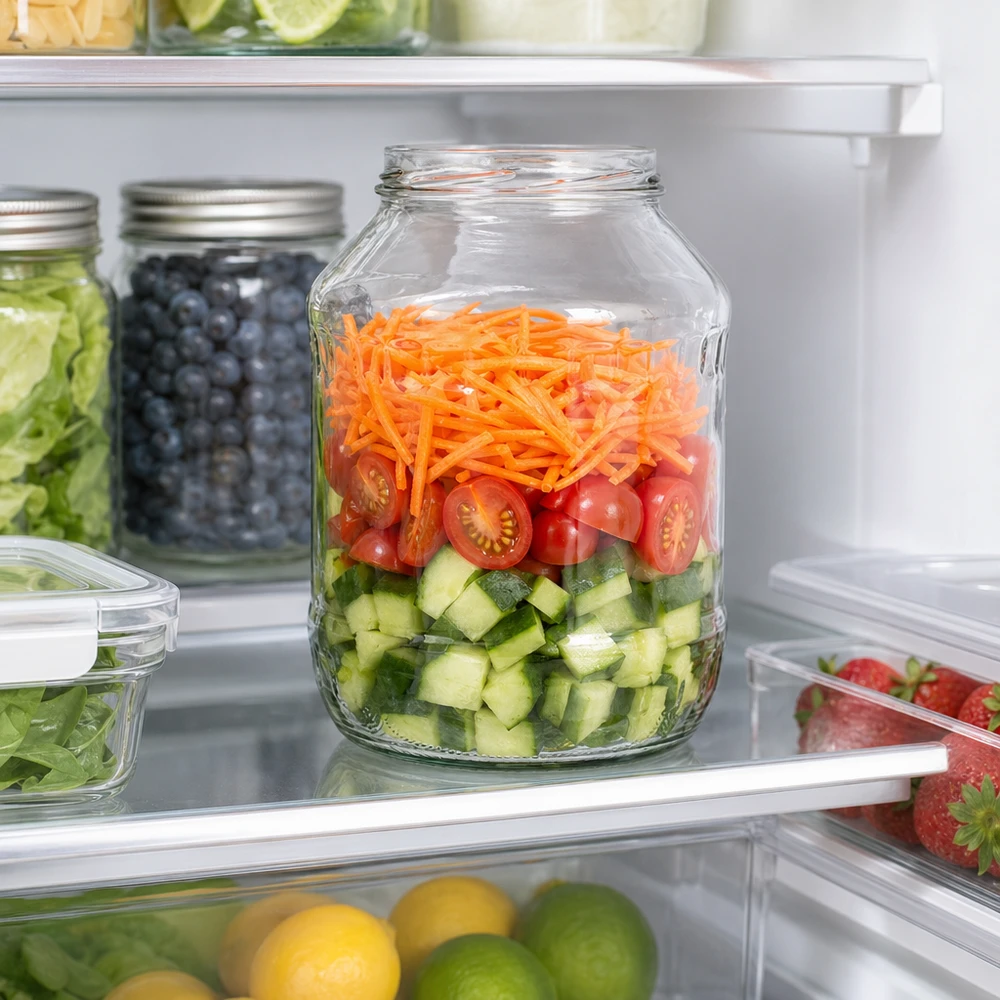 UNiTWIST Runda2650 Pot renversé 2650ml dans le réfrigérateur avec salade stratifiée de concombres tomates carottes Meal Prep