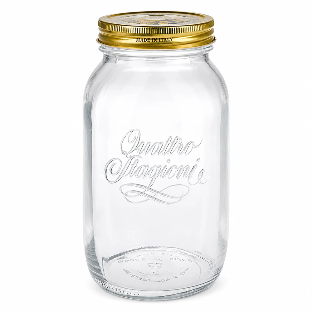 1500ml verre rond « Quattro Stagioni » avec couvercle 1500ml Quattro Stagioni Rundglas mit goldenem Deckel - elegantes italienisches Einmachglas für Küche und Vorratshaltung