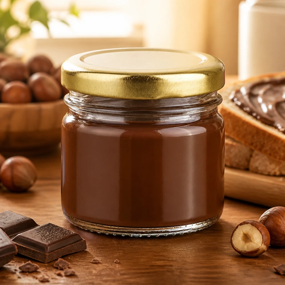 Pot transparent de 33 ml avec couvercle BasicSeal doré, pour crèmes de noix et pâtes à tartiner au chocolat
