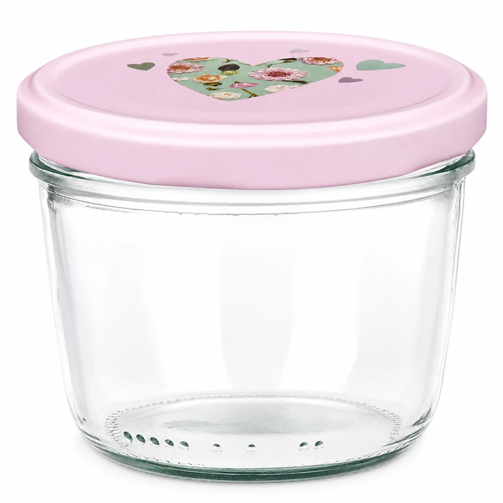 Pot de 230ml avec couvercle rose BasicSeal motif coeur Pot de confiture Pot de conservation vide