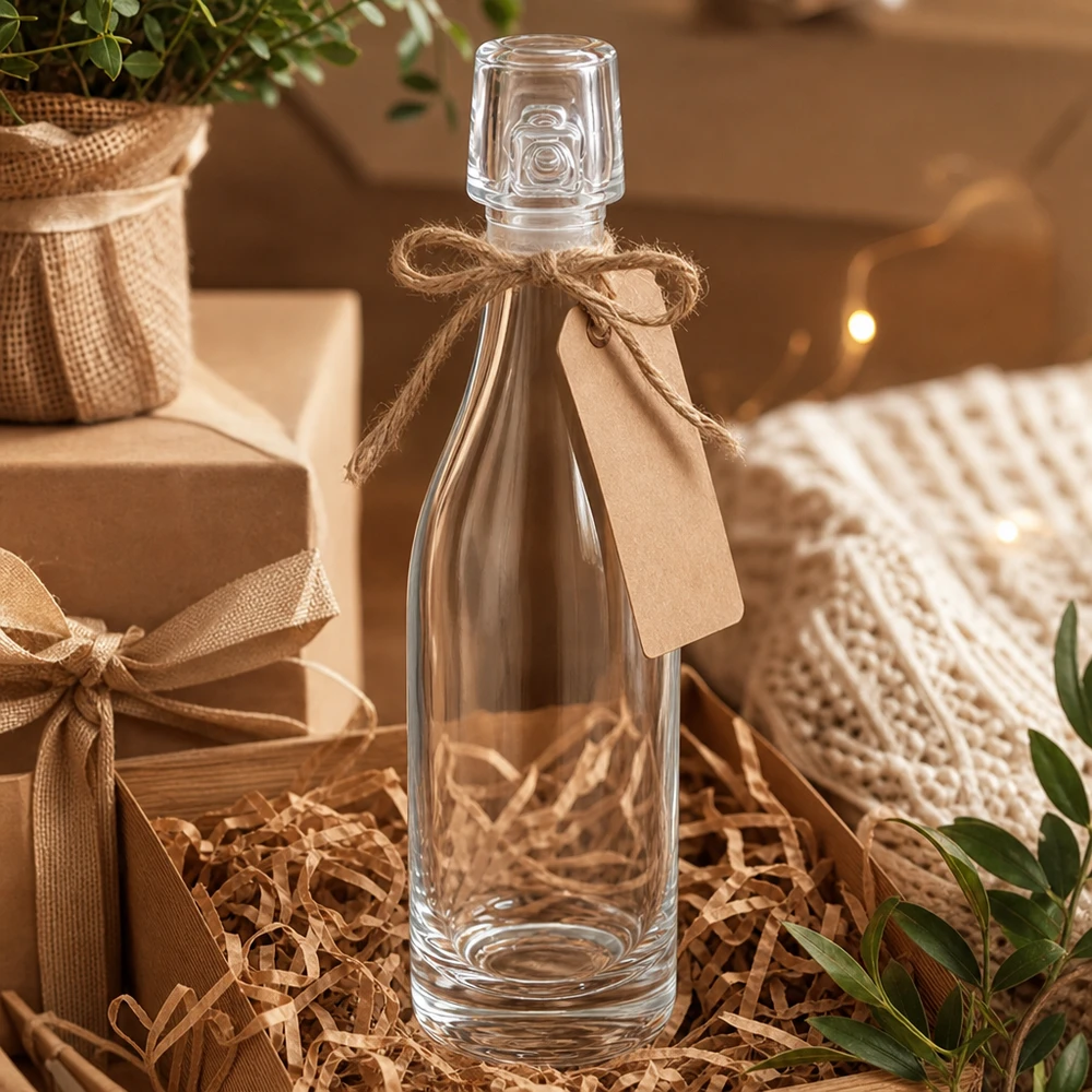 Bouteille en verre de 50 ml sans bouchon mécanique UNiTWIST Bouteille en verre 50ml UNiTWIST Emballage cadeau avec corde de jute et pendentif dans une boîte cadeau avec paille