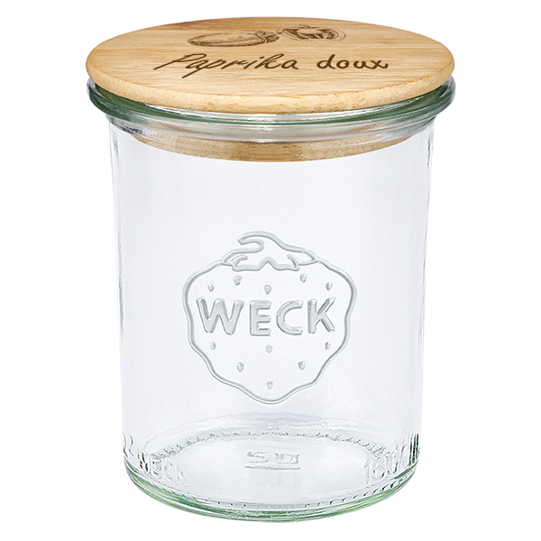 Paire en bois « Paprika doux » avec verre WECK plongeant Paire en bois « Paprika doux » avec verre WECK plongeant