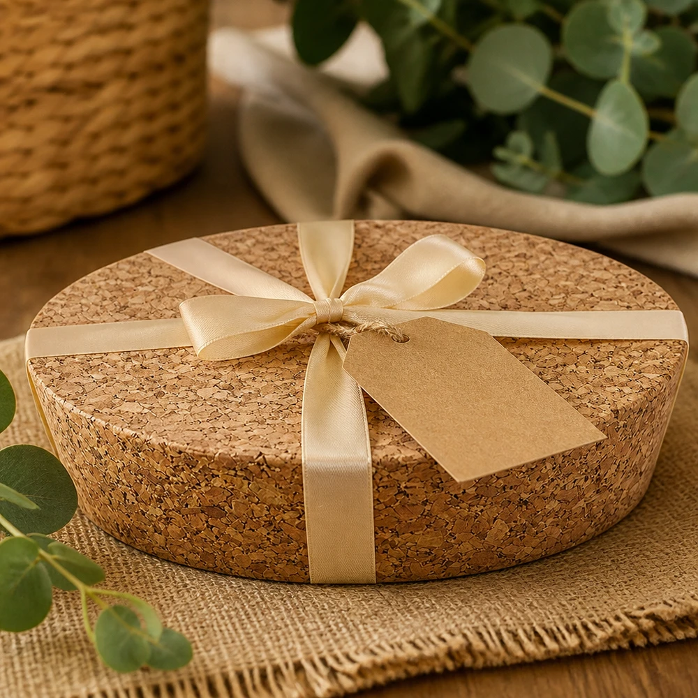 WECK RR80 Bouchon en liège naturel emballé comme cadeau avec un ruban doré Pendentif emballage durable Cadeau