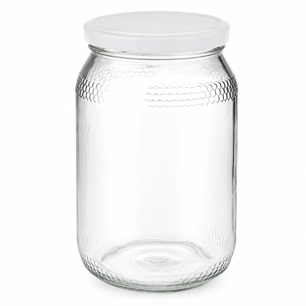 Pot à miel 1260 g avec couvercle blanc BasicSeal UNiTWIST Pot à miel 900ml avec couvercle blanc BasicSeal UNiTWIST bouchon transparent Matériel d'apiculture Conditionnement du miel