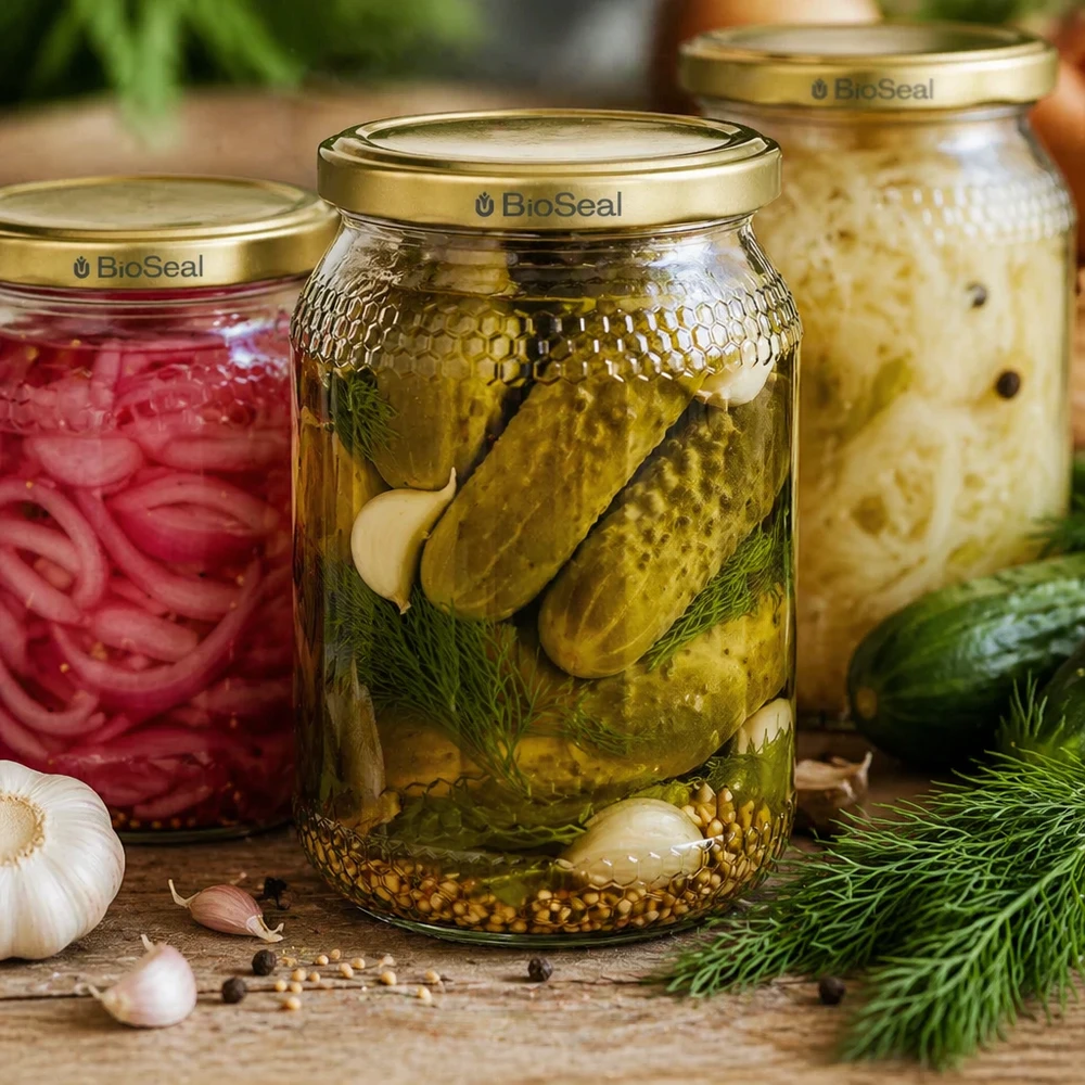 Pot à miel 1260 g avec couvercle doré BioSeal UNiTWIST Pot de miel de 900ml avec couvercle BioSeal doré pour la mise en conserve des cornichons des oignons de la choucroute du pot de conserve de la cuisine de fermentation