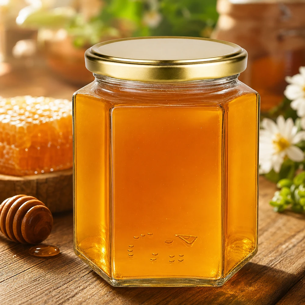 Pot à miel de 500 g avec rayon et cuillère à miel