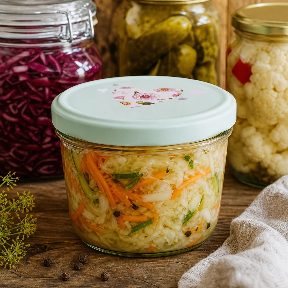 Légumes marinés en bocal renversé de 230 ml avec couvercle en forme de cœur menthe, conserver les aliments fermentés dans des bocaux à réchauffer
