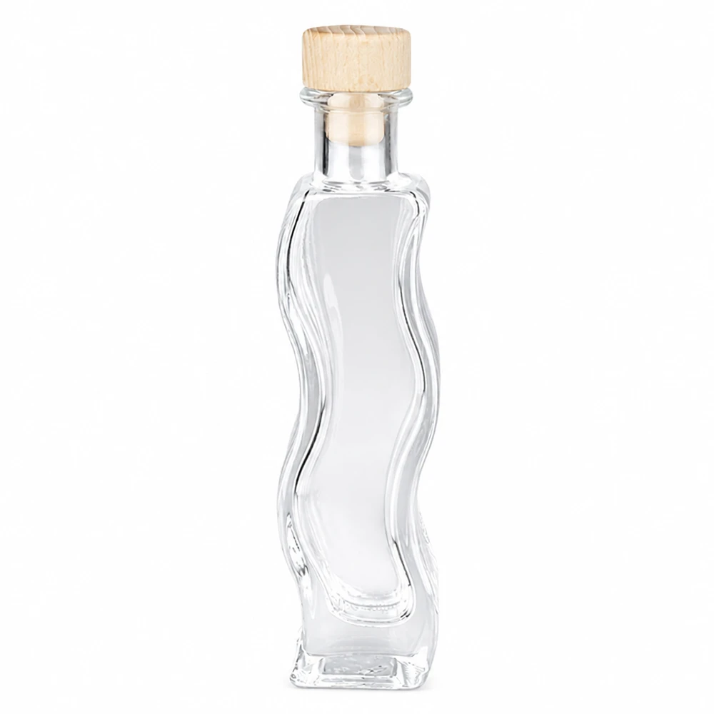 Bouteille en verre Melissa 100ml avec bouchon à poignée en bois UNiTWIST forme incurvée vide transparent Bouteille décorative