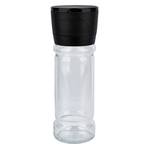 Pot à épices en verre transparent, 100 ml, avec moulin en céramique noir Pot à épices en verre transparent, 100 ml, avec moulin en céramique noir