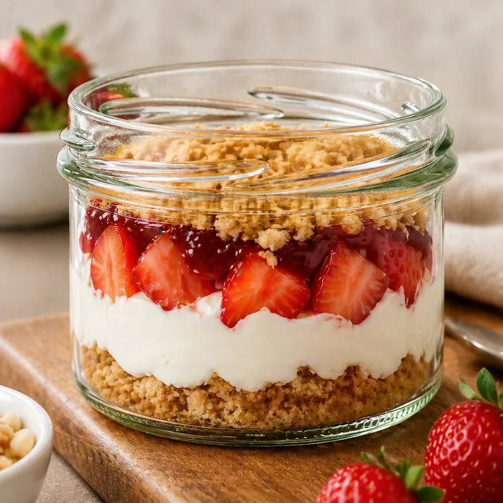 UNiTWIST Sturz225 Verre renversé 225ml TO82 avec dessert à la fraise Dessert stratifié fond de biscuit au yaourt dans un verre