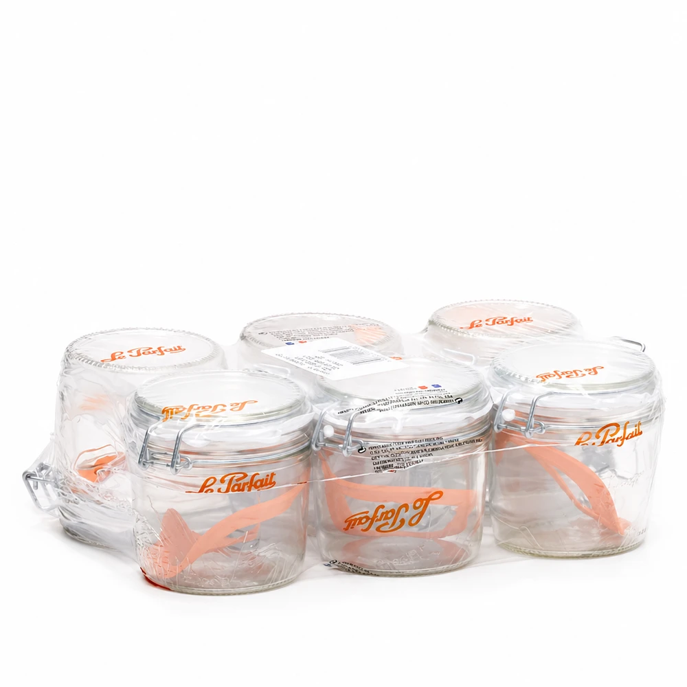 415ml verre renversé Familia Wiss avec système de couvercle en 2 parties de Le Parfait en set de 6 en emballage plastique