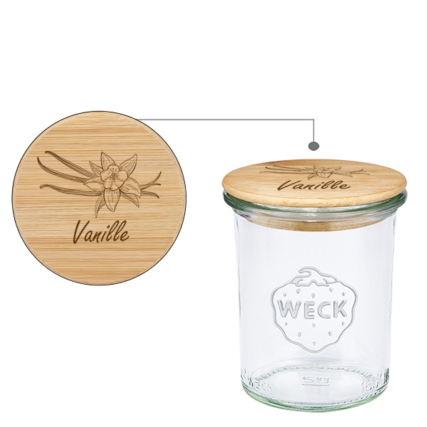 Paire en bois « Vanille » avec verrine WECK 160 ml Paire en bois « Vanille » avec verrine WECK 160 ml