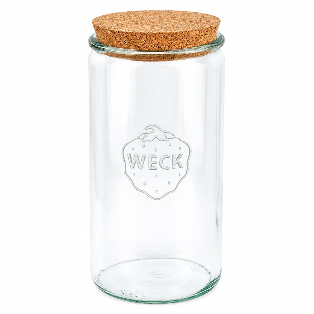 WECK Bocal cylindrique 1590ml RR100 avec bouchon en liège naturel Couvercle Bocal à conserves transparent