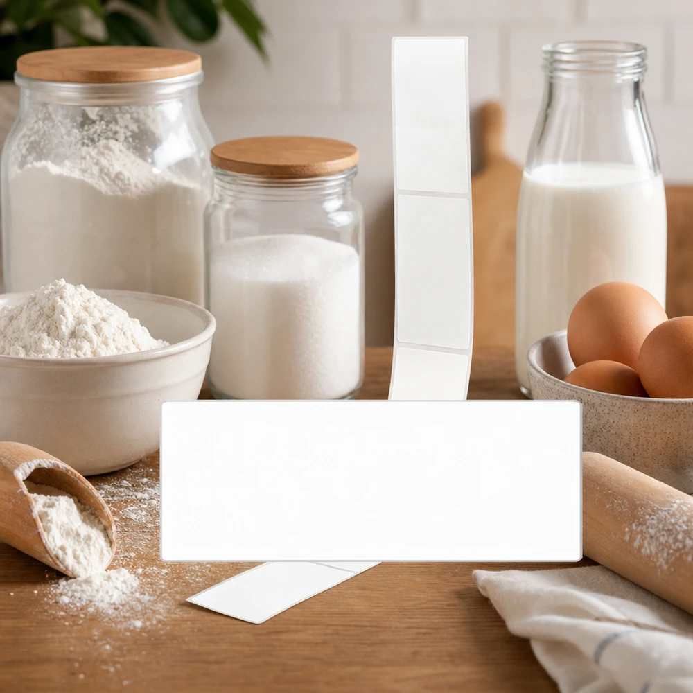 20 étiquettes amovibles blanches, 54x154.5 mm Beschriftungsetiketten 54x154,5mm für Backzutaten und Küchenorganisation in gemütlicher Landhaus-Küche