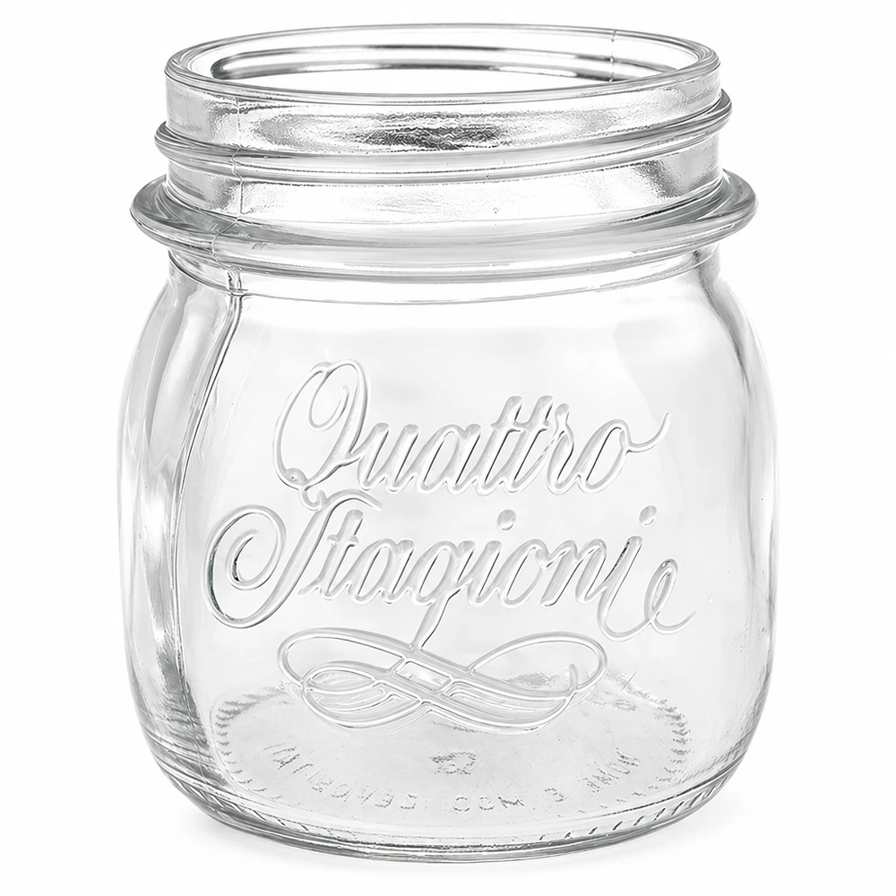 250ml Quattro Stagioni Pot de conservation en verre transparent avec logo en relief sans couvercle pour la conservation et le stockage