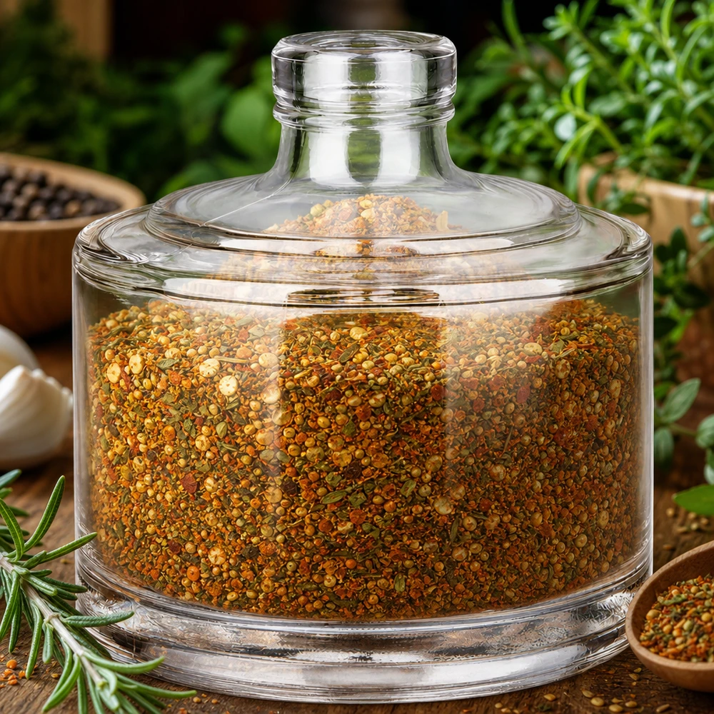200ml Glasflasche Barbara mit Gewürzmischung befüllt zeigt perfekte Küchenorganisation und luftdichte Lagerung