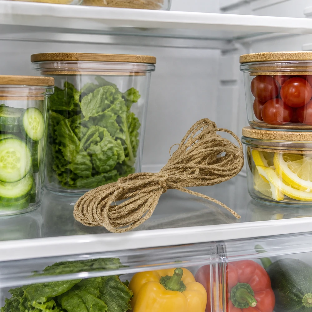 Cordon naturel pour la décoration, 300 cm de long Corde naturelle en jute 300cm décorative dans le réfrigérateur à côté des bocaux de stockage avec des légumes frais comme décoration pratique