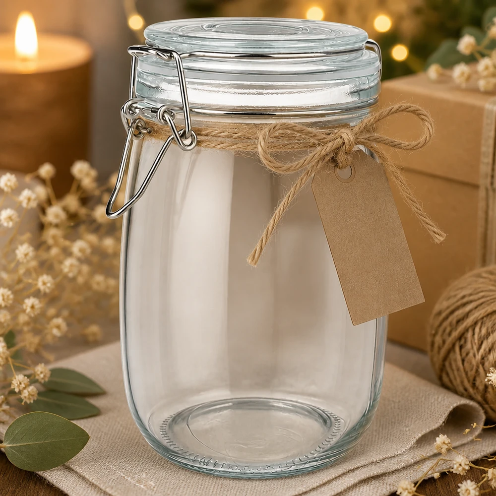 Pot de réserve 1000ml type S avec fermeture à étrier UN. Grand bocal de 1000 ml avec fermeture à étrier, parfait pour la préparation des repas et la conservation des aliments.