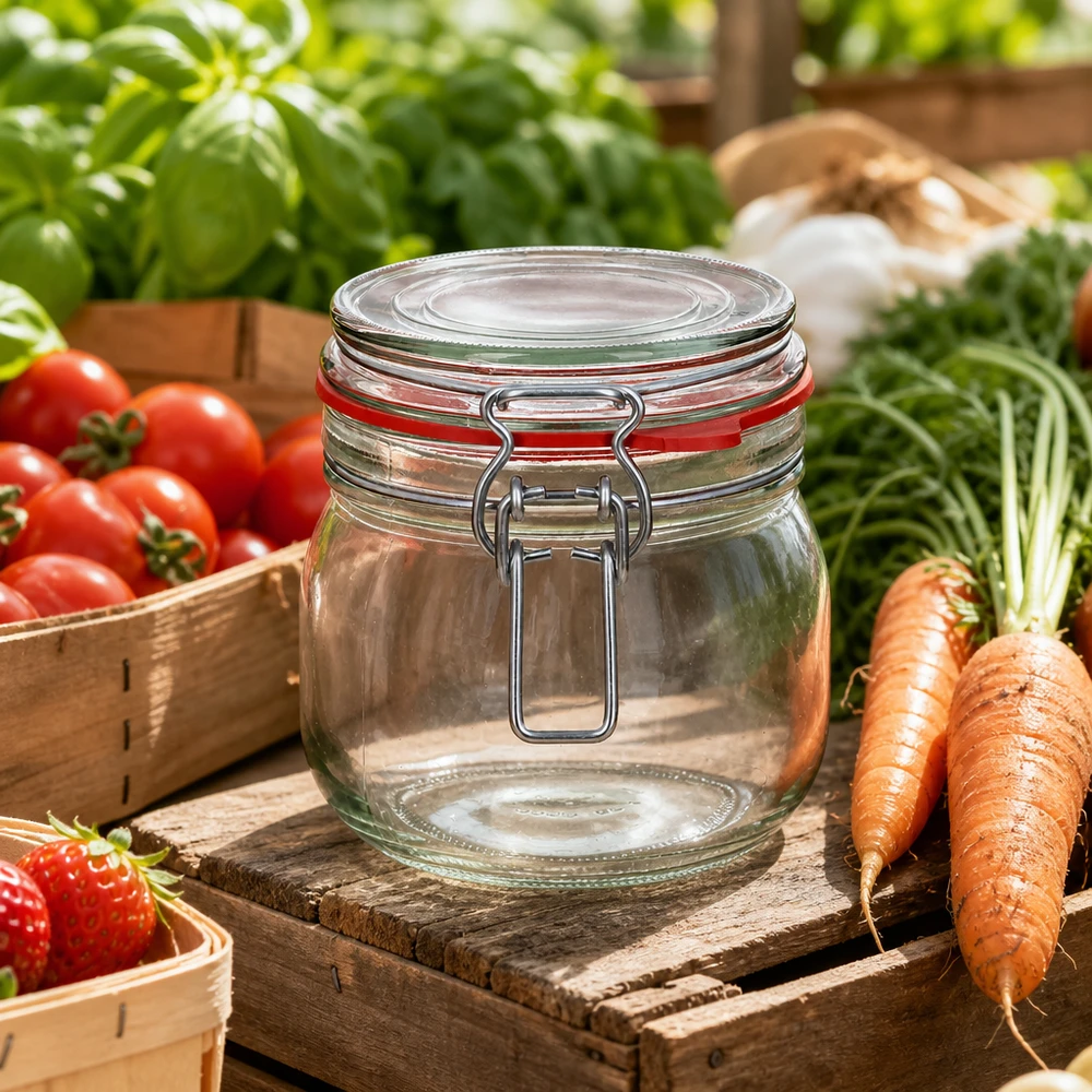 Mise en situation d’un bocal en verre pour les purées et compotes pour bébé