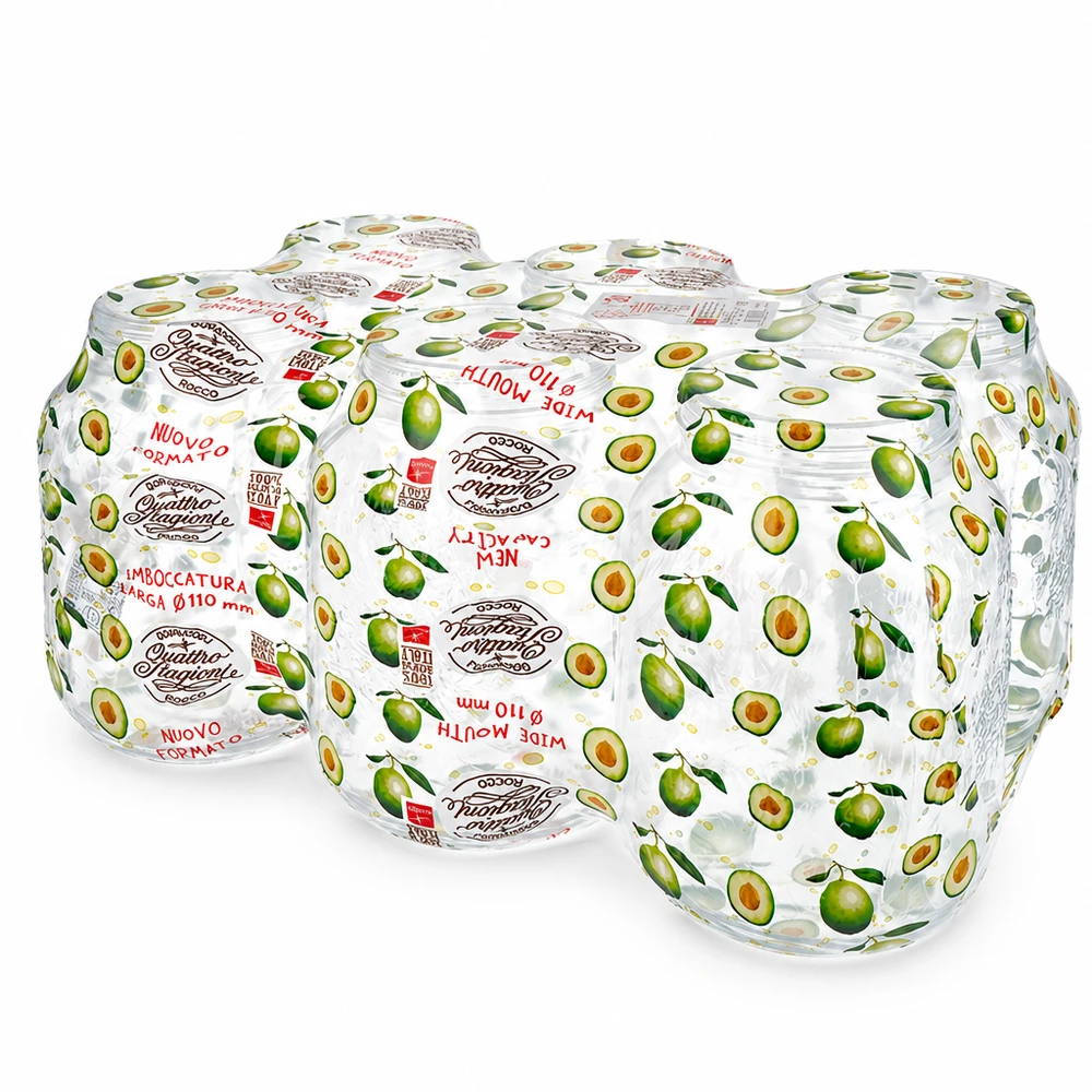 3000ml Verre rond "Quattro Stagioni" QS110mm Deux bocaux Quattro Stagioni de 3000 ml avec motif d'avocat et couvercle à visser pour la mise en conserve et la conservation