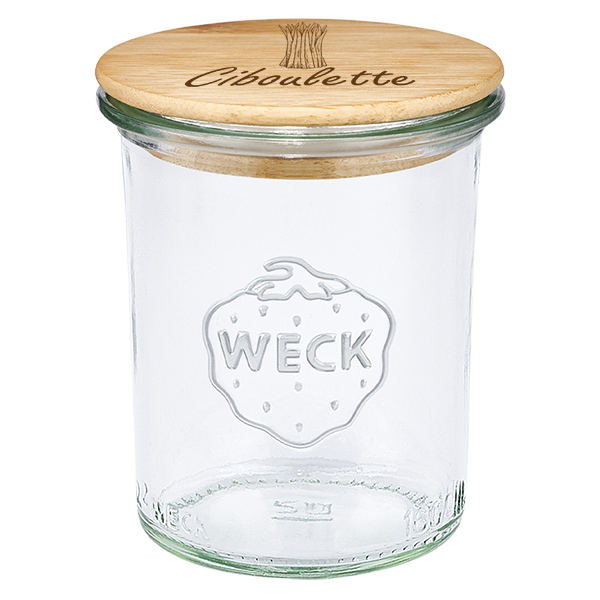 Paire en bois « Ciboulette » avec bordure WECK 160 ml Paire en bois « Ciboulette » avec bordure WECK 160 ml