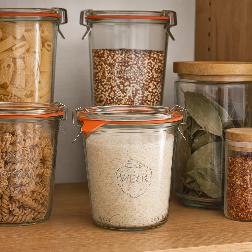 WECK Pots renversés 290ml RR80 pour la conservation du riz, des pâtes et des céréales dans une cuisine à provisions organisée
