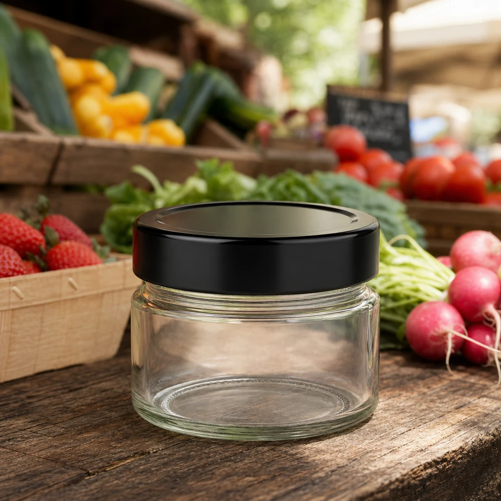 130ml Verre rond avec couvercle BasicSeal noir UNiTWIST