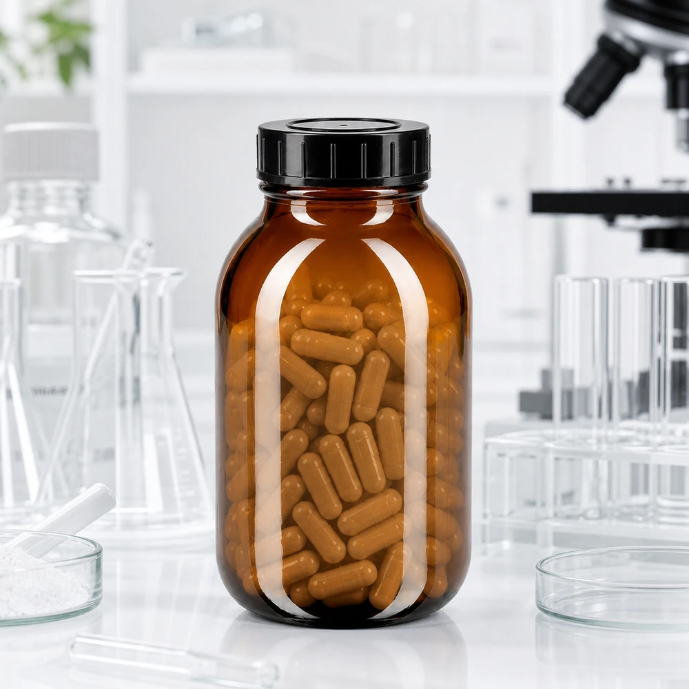 Bocal à col large en verre ambré 500 ml + couvercle à vis Flacon en verre brun de 500 ml à large ouverture et bouchon à visser étanche pour les applications pharmaceutiques