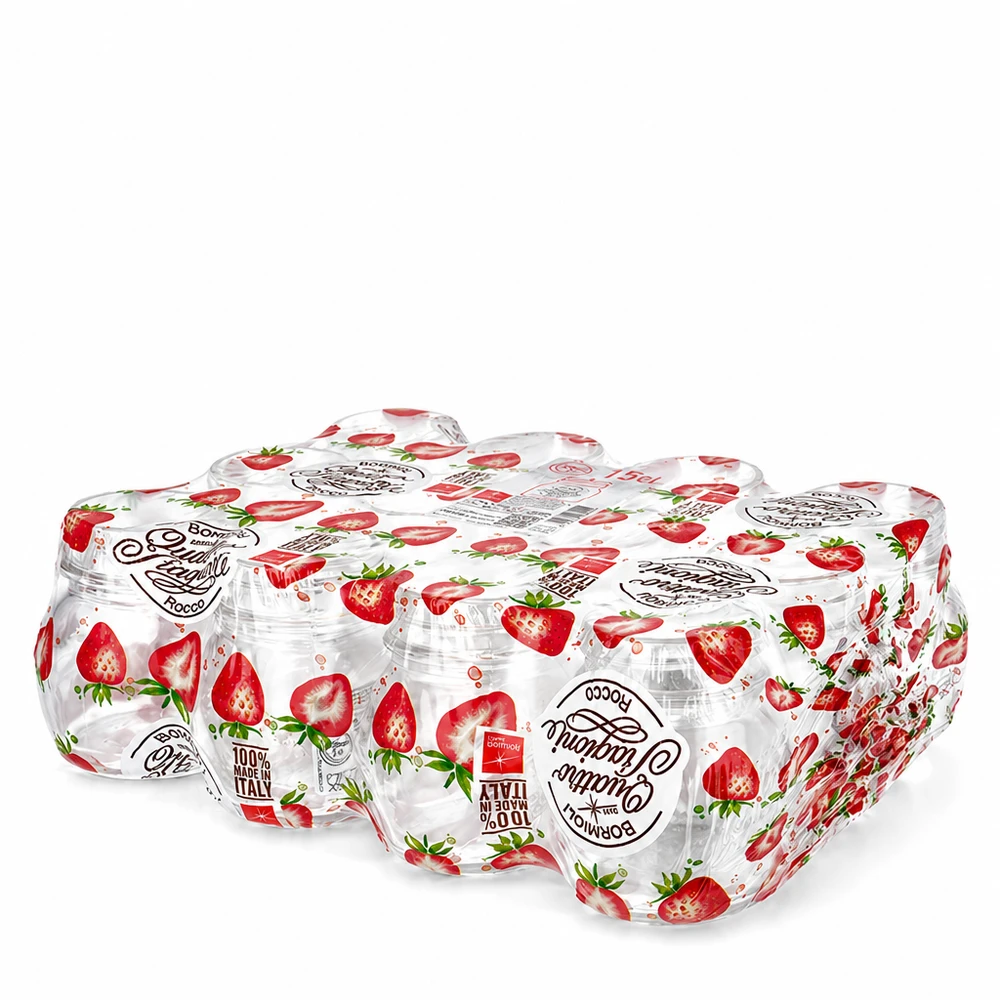 150ml verre rond "Quattro Stagioni" QS56mm Pack de 12 bocaux Quattro Stagioni de 150ml avec design de fraise et couvercle à visser pour la conservation