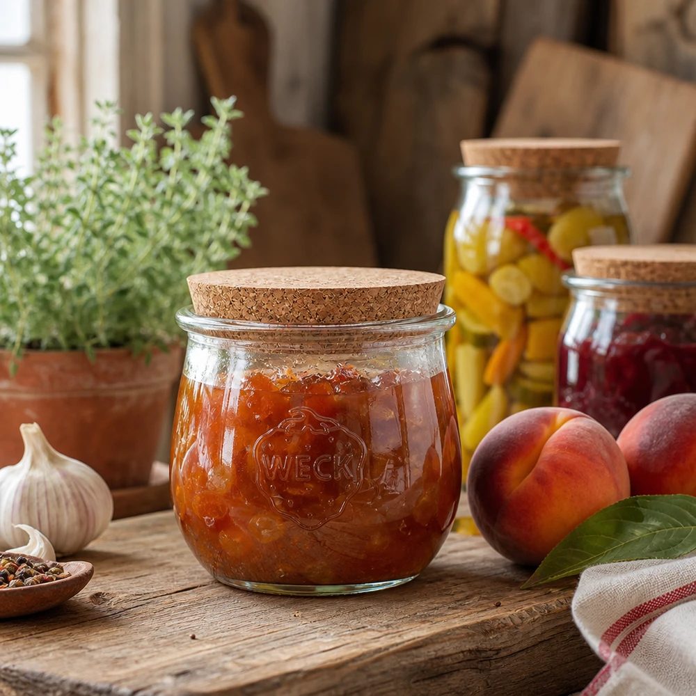 Sélection de bocaux en verre adaptée à les chutneys et condiments aigres-doux