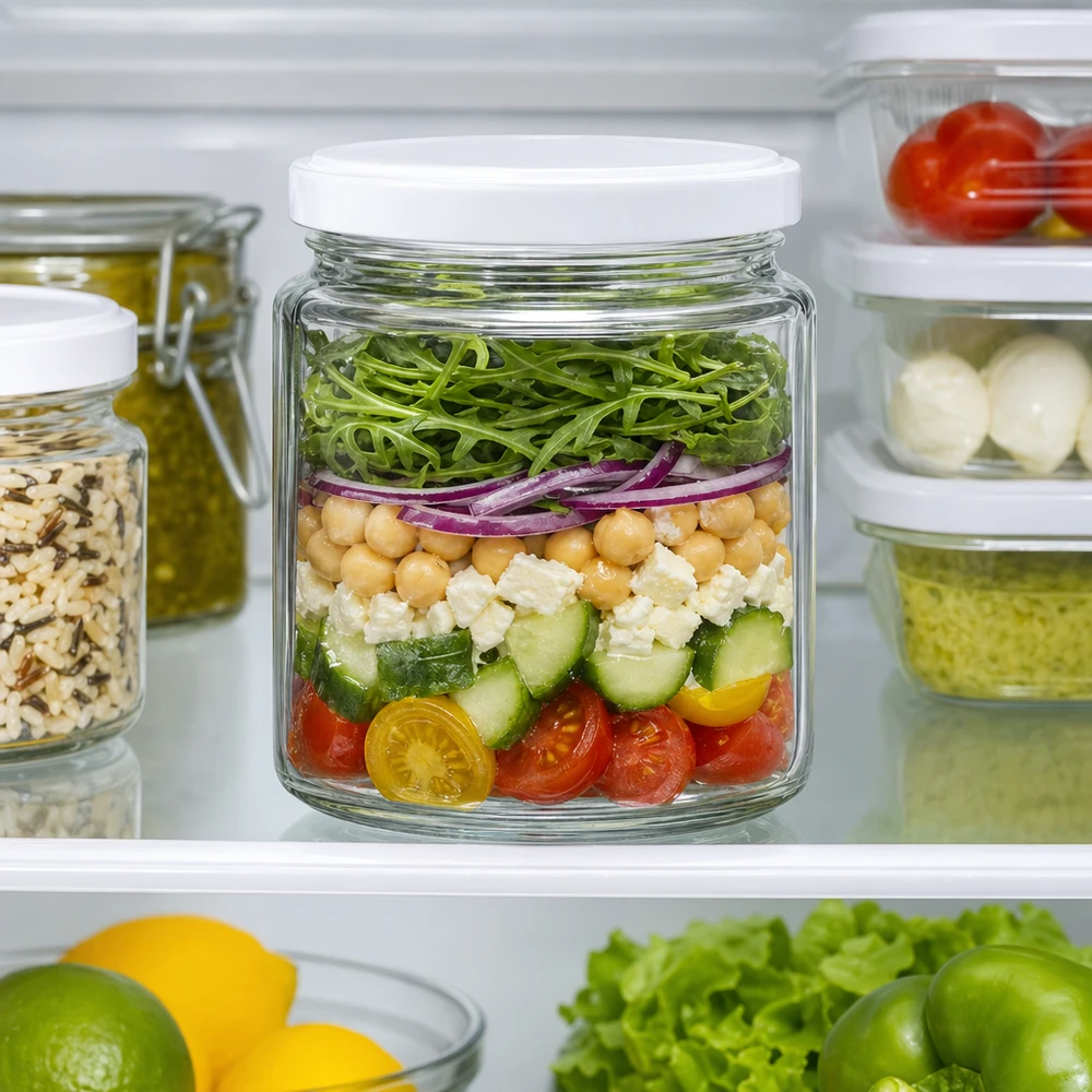 Pot à miel 350 g avec couvercle blanc BasicSeal UNiTWIST Pot de miel de 250ml dans le réfrigérateur comme récipient de Meal-Prep pour la salade en couches avec couvercle BasicSeal UNiTWIST