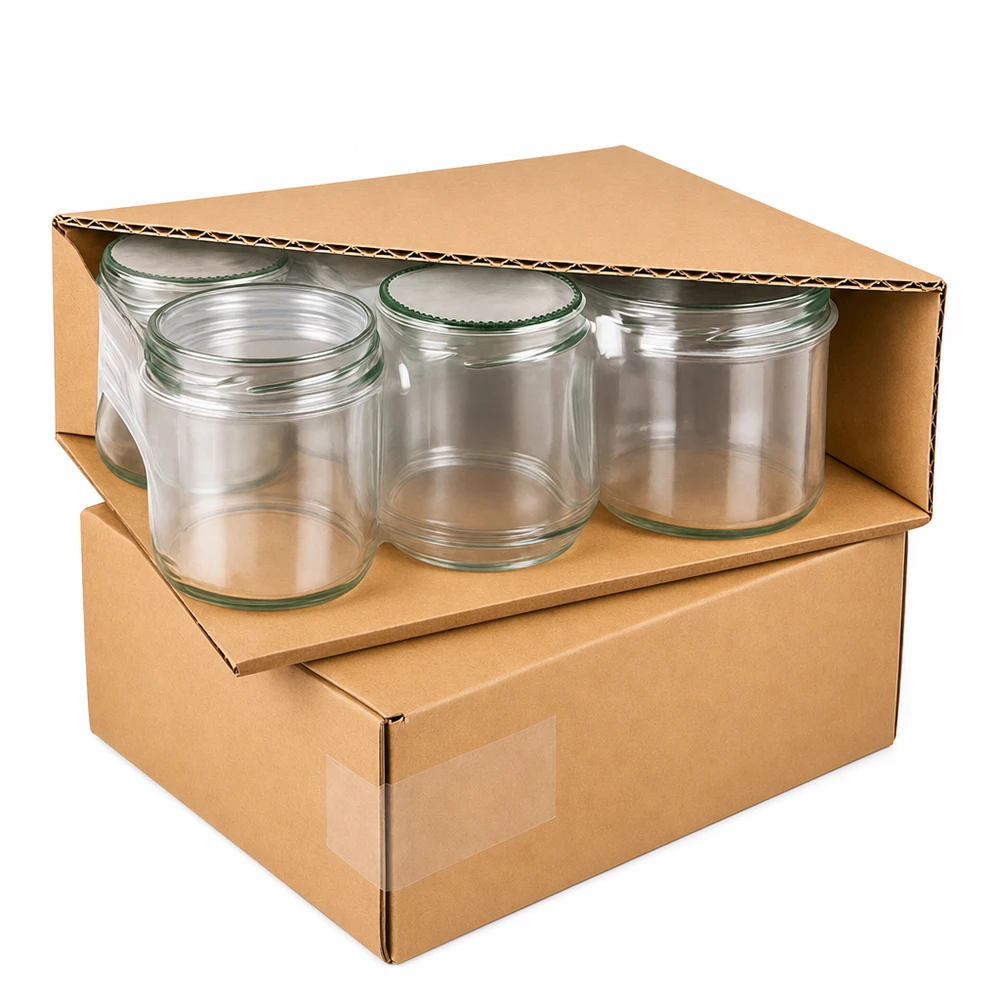Trois bocaux cylindriques de 230 ml dans un emballage d'expédition en carton, livraison sûre de bocaux de conservation