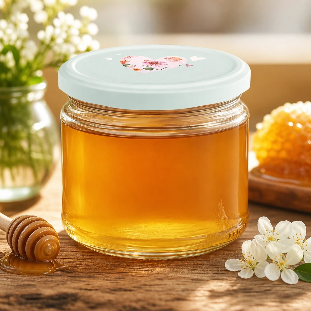330ml pot rond rempli de miel BasicSeal couvercle motif coeur menthe pot à miel pot à confiture décor cuisine fleurs