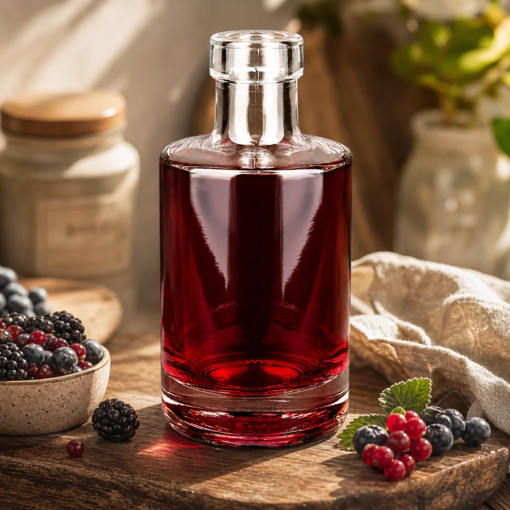 Bouteille Marie en verre 200 ml « » sans bouchon UNiTWIST® Bouteille en verre Marie de 200 ml remplie de liqueur de baies décoration rustique de cuisine avec des baies fraîches Exemple d'utilisation