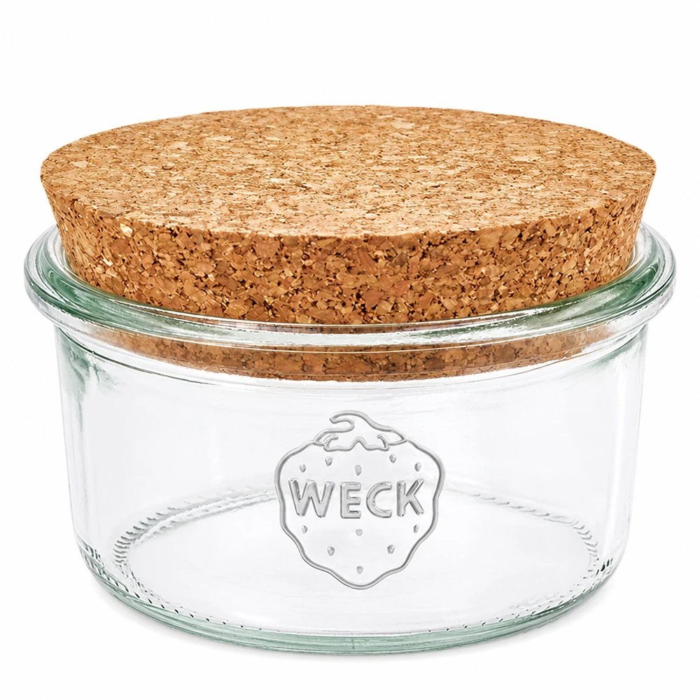 WECK Pot renversé 165ml RR80 avec couvercle en liège naturel Pot de conservation en verre clair