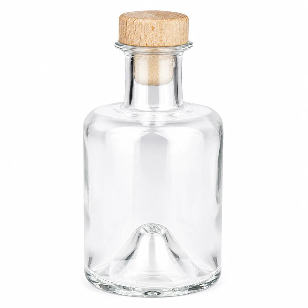 Bouteille en verre 200ml Sofia avec bouchon à poignée en bois UNiTWIST transparent vide Photo produit sur fond blanc