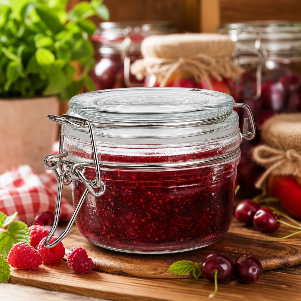 Pot de réserve 100ml type S avec fermeture à étrier UN.. Pot en verre compact de 100 ml avec fermeture à étrier parfait pour les confitures et marmelades maison