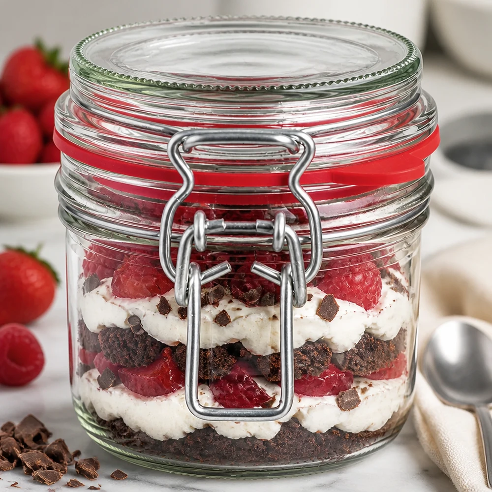 Bocal à armature de 255 ml garni d’un dessert aux fruits rouges