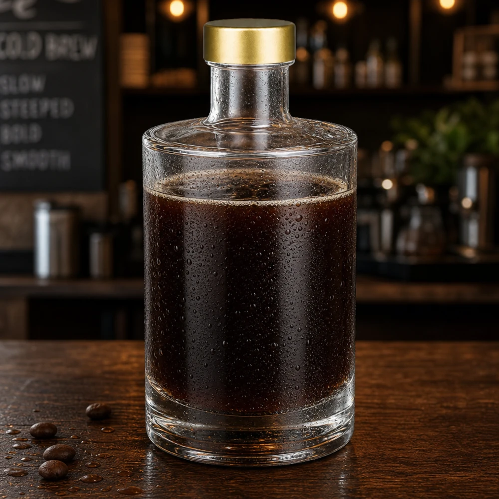 Bouteille en verre 375 ml « Sam » + bouchon à vis doré UNiTWIST® 375ml Glasflasche Sam mit Kaffeespezialität gefüllt goldener Schraubverschluss UNiTWIST Café Atmosphäre Kaltgetränk