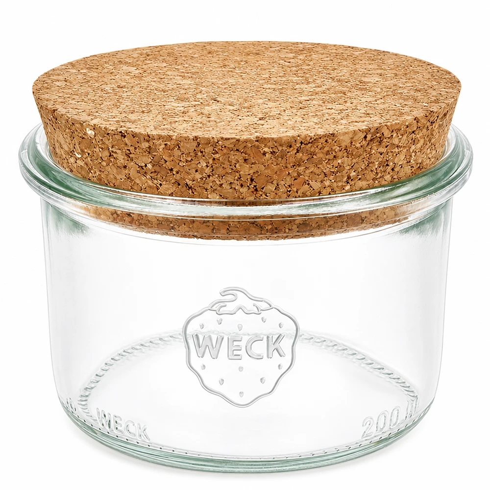 WECK Bocal 200ml RR80 avec bouchon en liège naturel transparent Bocal à conserves Bocal à provisions