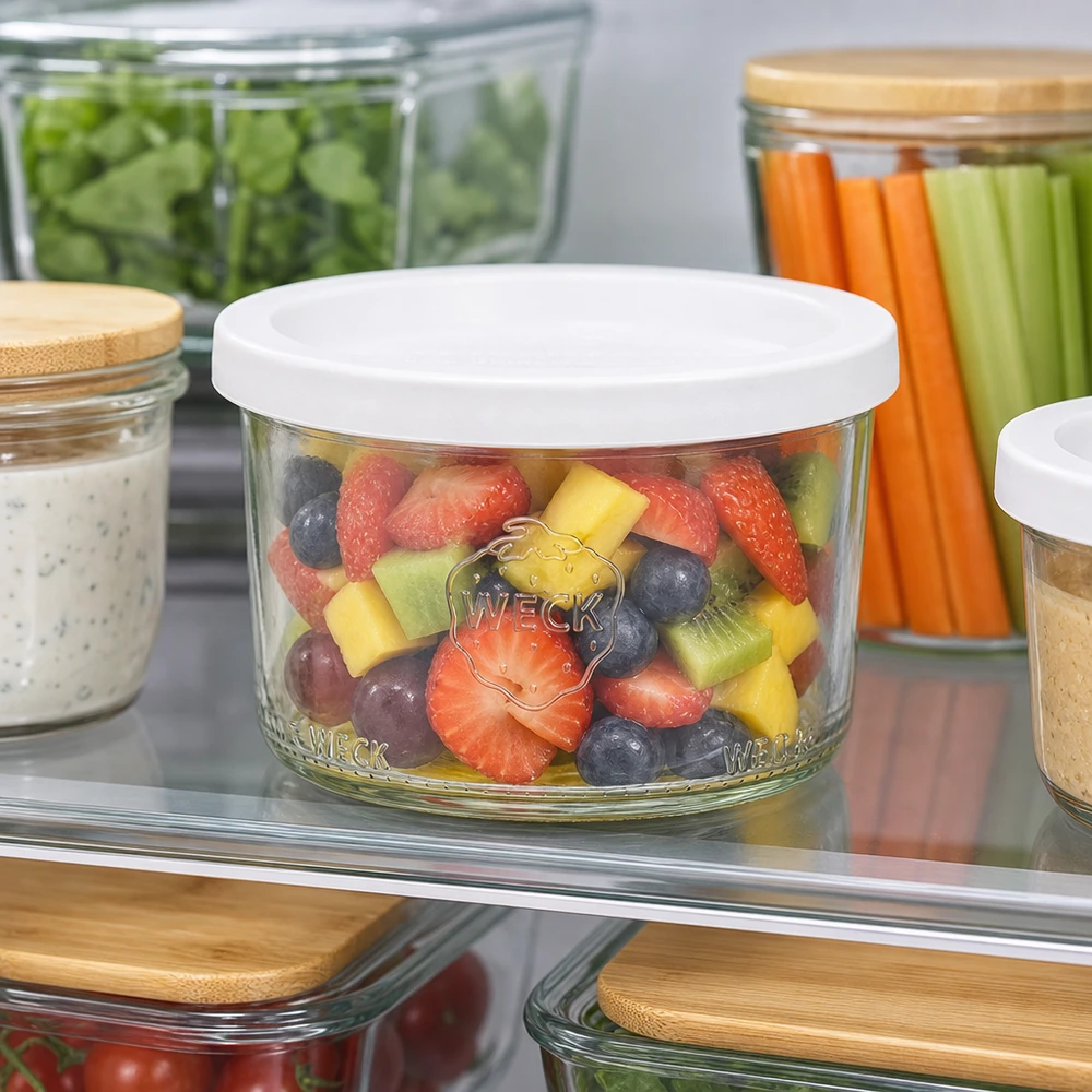 WECK Pot renversé 200ml RR80 avec salade de fruits conservée au réfrigérateur pour Meal Prep et snacks sains