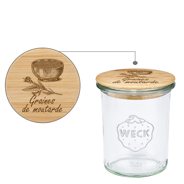 Boîte en bois « Graines de moutarde » avec verre WECK renv Boîte en bois « Graines de moutarde » avec verre WECK renv