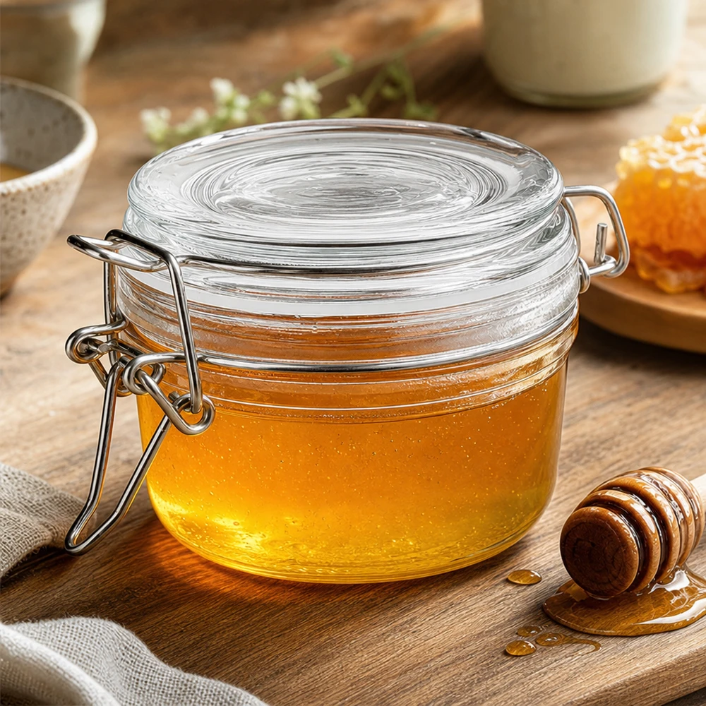 Pot de réserve 100ml type S avec fermeture à étrier UN.. Verre à bouchon à étrier de 100 ml de haute qualité en verre épais pour une conservation durable en cuisine