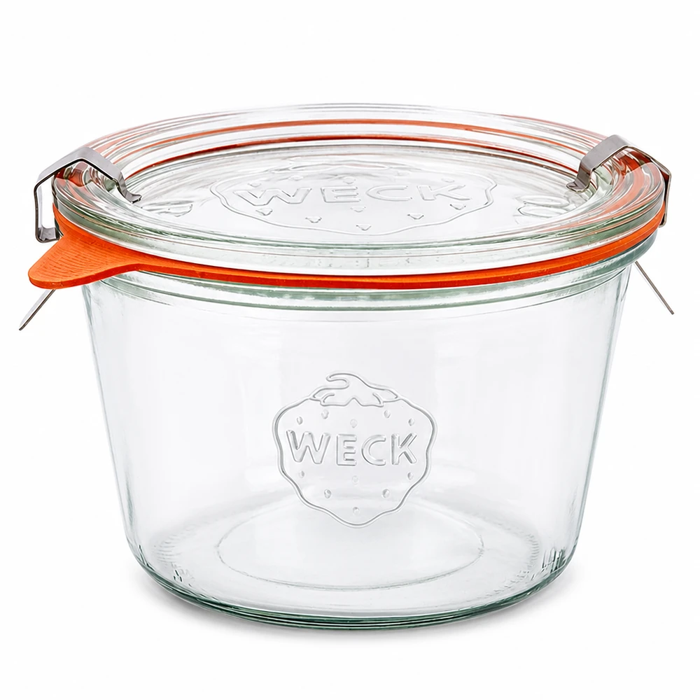 370ml bocal conique complet WECK RR100 WECK Pot de 370ml RR100 avec couvercle en verre et anneau en caoutchouc orange set complet pour la mise en conserve et la conservation