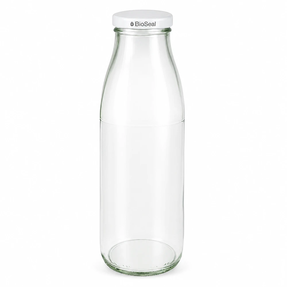 Bouteille en verre de 500ml avec couvercle blanc BioSeal, transparente, certifiée UN, bouteille de lait pour boissons et aliments