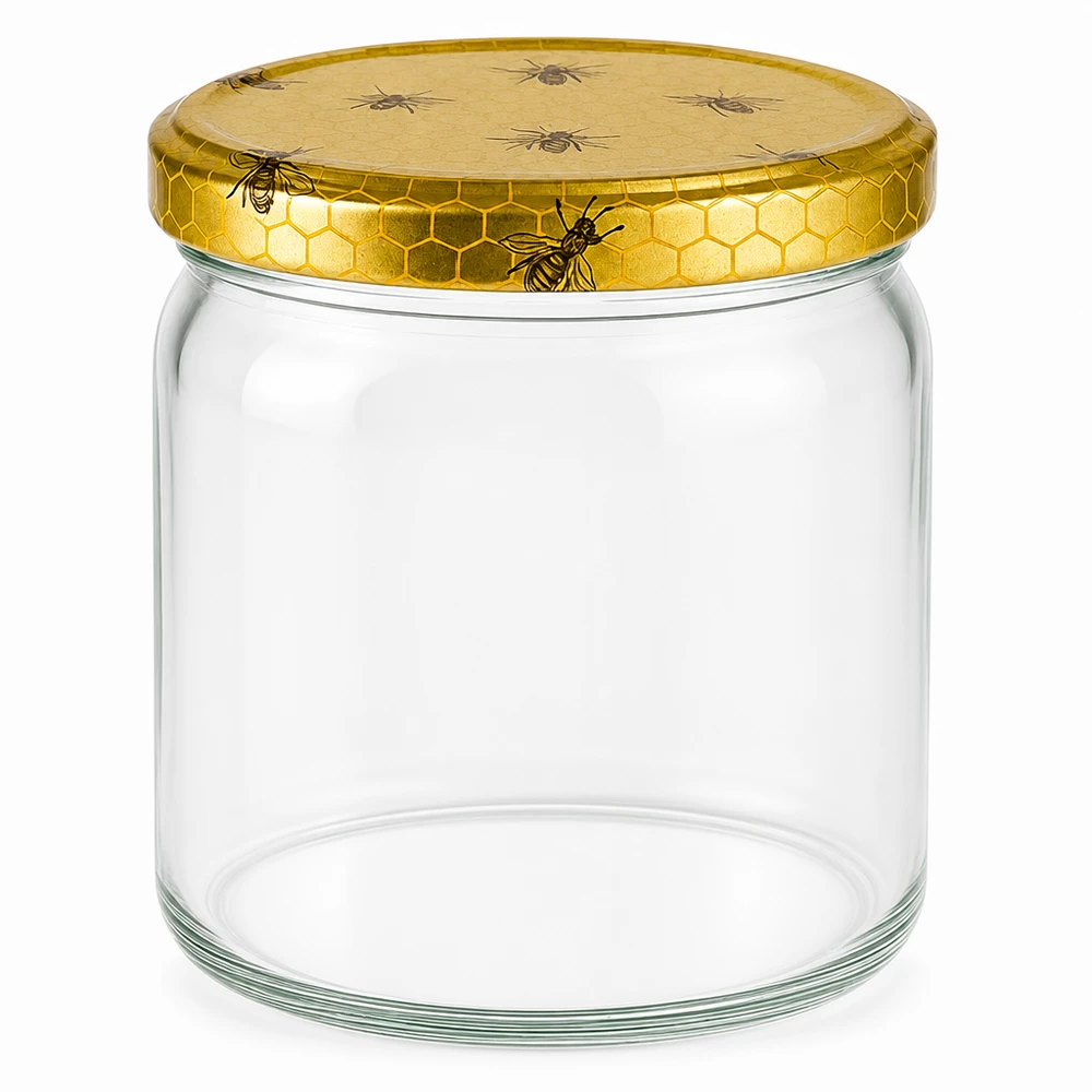 408ml Verre rond avec couvercle BasicSeal nid d'abeilles UNiTWIST 408ml Rundglas mit goldenem Bienenwaben-Deckel - leeres Honigglas für Küche und Vorratshaltung von Glas-Fabrik.de